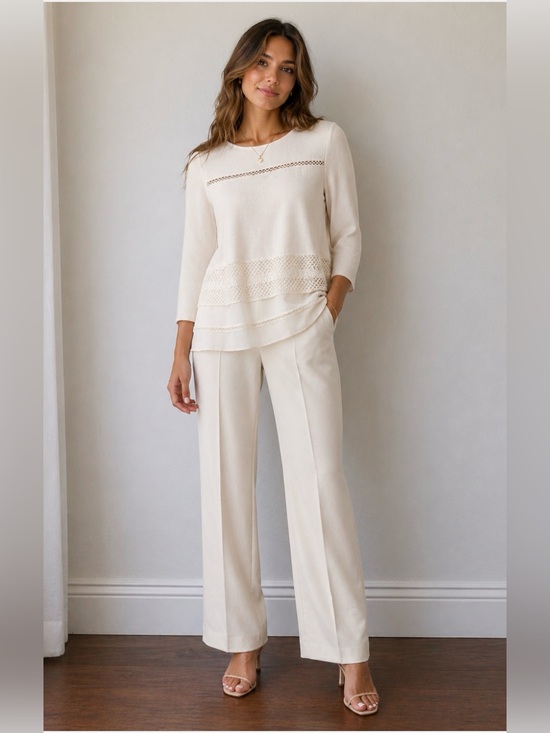 LOFT Tops - LOFT Cream Knit Top with Lace Insets
